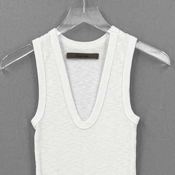 ENZA COSTA Textured Rib Sleeveless U Neck Tank Top Womens XS White Quite Luxury - Picture 6 of 16